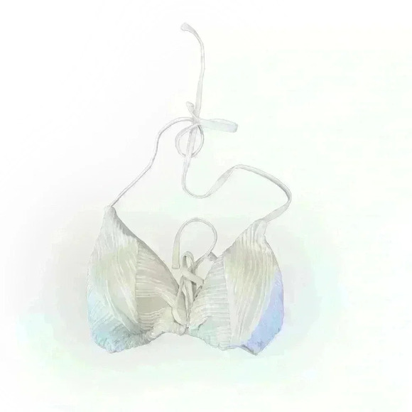 Pleated string bikini 2 piece swimsuit women’s size xl white bridal swimwear - Picture 1 of 2